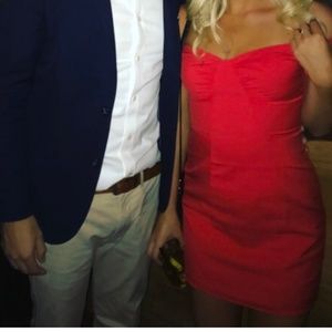 Off the shoulder red NBD dress